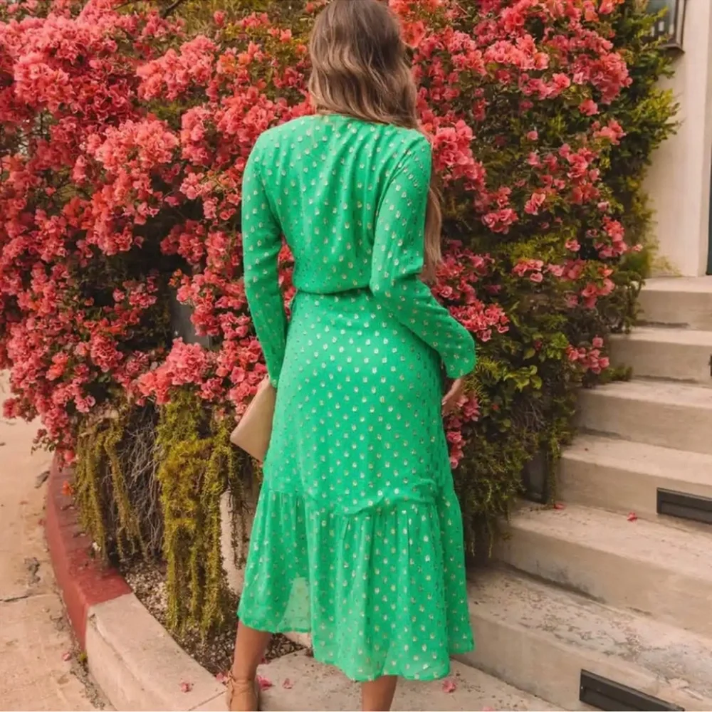 NWT Vici Rejoice Green Wrap Dress Gold Spots Sz S Spring Summer Easter Wedding - Picture 2 of 4